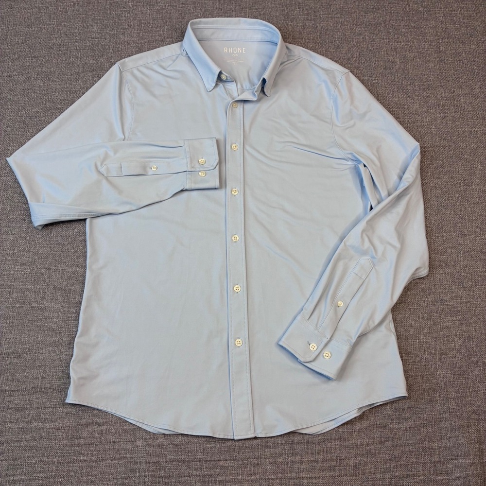 Rhone Commuter Shirt Men L Light Blue Slim Fit Technical Button Down Long Sleeve